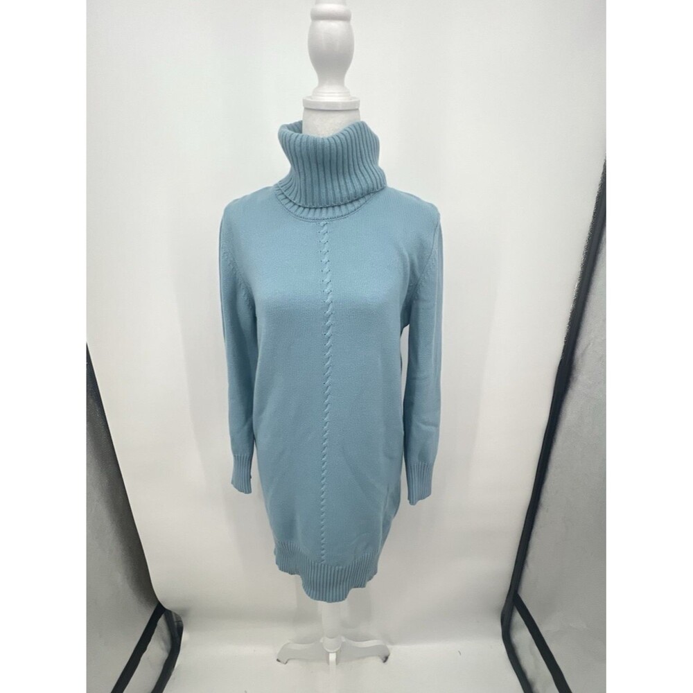 Mayra Italy Womens Turtnleneck Sweater Mini Dress Sz 14 Cashmere Wool Blend Blue